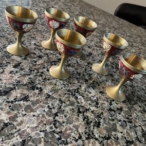 Set of six Moroccan tiny tea cups with tray